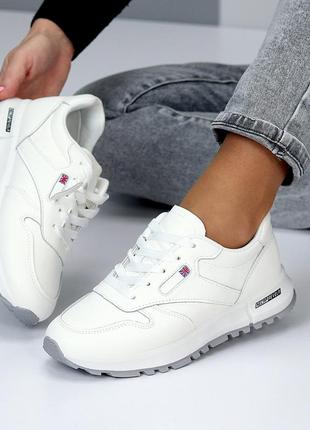 Молодежные кожаные белые кроссовки на шнурках, аккуратная модель, на каждый день 36,37,38,39,40,4110 фото