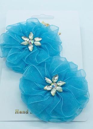 Шпилька для дівчинки з квіткою набір заколка блакитна квітка заколка ошатна2 фото