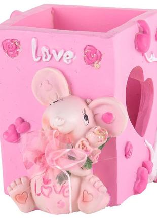 Карандашница квадратная с розовой мышкой надписью love и сердечком 76p954-21 фото