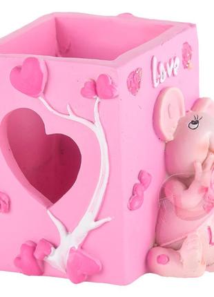 Олівець квадратний з рожевою мишкою написом love та серцем 76p954-22 фото