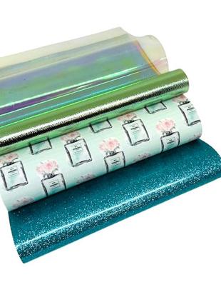 Набір екошкіри для рукоділля і творчості - бірюзовий, арт 016099, упаковка 4 шт, бірюзовий
