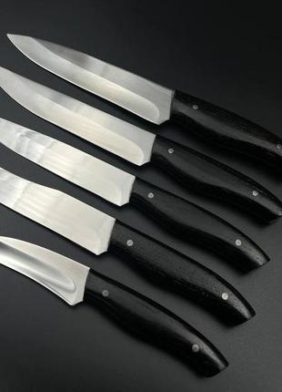 Набір кухонних ножів ручної роботи «лисячий хвіст #3» чорна ручка, 65х13/57hrc
