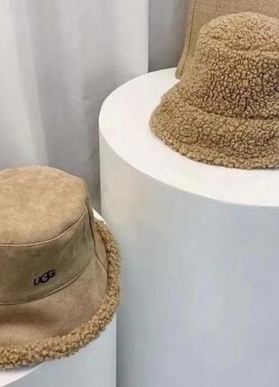 Панама тедді жіноча зимова тепла двостороння ugg бежева8 фото