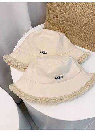 Панама тедді жіноча зимова тепла двостороння ugg бежева10 фото