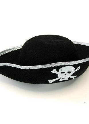 Шляпа детская пирата фетр (черный с серебром)