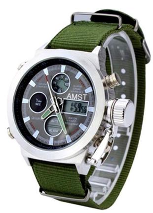 Amst мужские спортивные водостойкие тактические часы amst mountain green4 фото