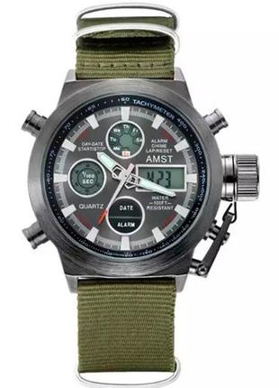 Amst мужские спортивные водостойкие тактические часы amst mountain green2 фото