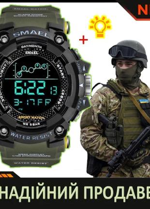 Мужские тактические, спортивные, армейские часы smael makro green military [будильник, подсветка, секундомер ]