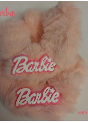 Пухнаста резинка для волосся з декором barbie 1 штука