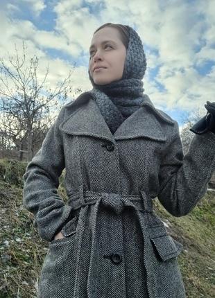 Пальто шерсть твид женская пальточка h&m