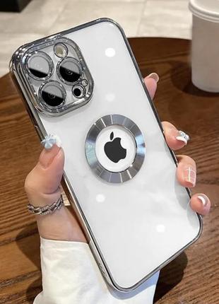 Силиконовый прозрачный чехол для iphone 13pro max серебряный