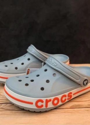 Крокс баябэнд серые с оранжевым crocs bayaband clog blue grey/orange2 фото