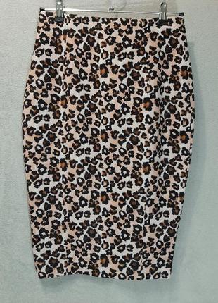 Трендовая юбка-карандаш миди h&m леопардовый принт размер 38/m2 фото