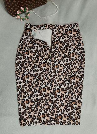 Трендовая юбка-карандаш миди h&m леопардовый принт размер 38/m8 фото