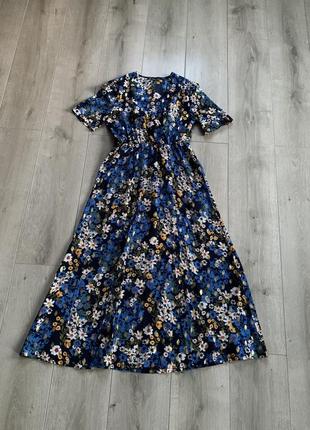 Платье платье макси длинное синего цвета в цветы размер s m
