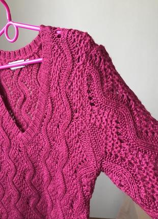 Подовжений вязаний теплий светр малиновий колір туніка2 фото