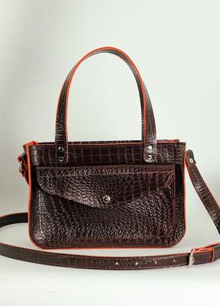 Женская кожаная сумка эмили, натуральная кожа, цвет спелая вишня, тиснение крокодил2 фото