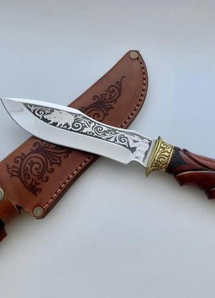 Нож ручной работы для охоты и рыбалки туристический «кабан» 155 мм с кожаными ножнами нескладной