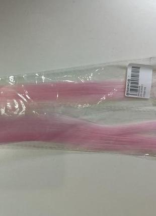 Пасма волосся на кліпсах, трес для нарощування, канекалон на шпильці ніжно рожевий2 фото