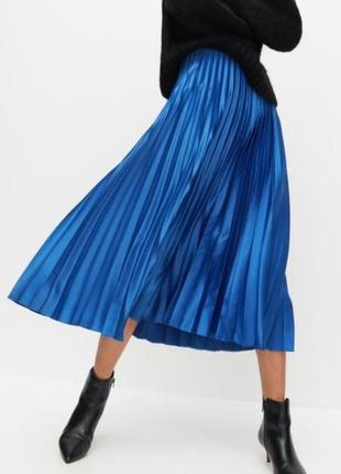 Юбка синяя плиссировка юбка плиссе електрик миди юбка- m l1 фото