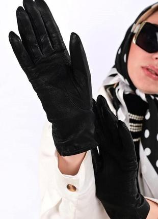 Перчатки женские черные кожаные натуральные