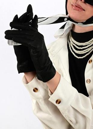 Перчатки женские черные кожаные натуральные3 фото
