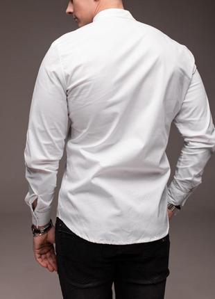 Мужская рубашка классическая с длинным рукавом сasual белая рубашка приталенная воротник стойка2 фото