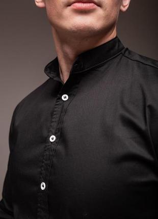 Мужская рубашка классическая с длинным рукавом сasual черная рубашка приталенная воротник стойка6 фото