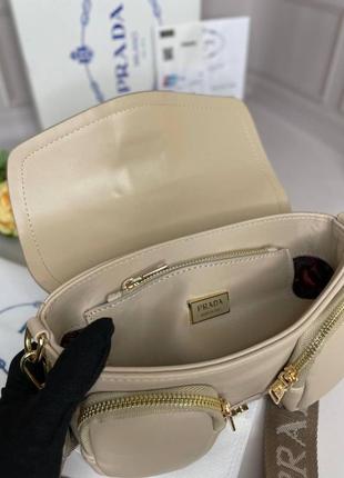 Сумка женская prada pocket nylon and brushed leather bag бежевая wb0096 фото