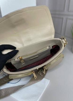 Сумка женская prada pocket nylon and brushed leather bag бежевая wb0097 фото