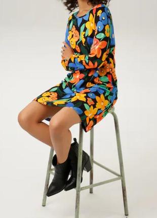 Сукня в квітковий принт міні сукня плаття осінь яскаве плаття з квітками shein - m l