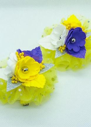 Шпилька для дівчинки з квіточками заколка для волосся весняна ошатна шпилька дитяча1 фото