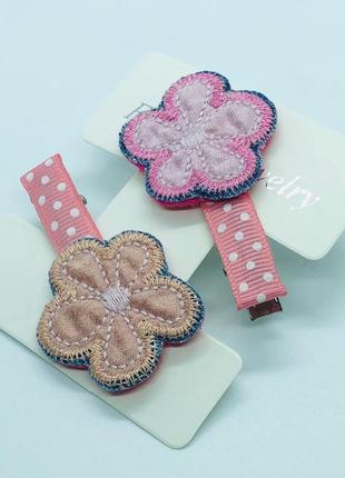 Шпилька для волосся з квіточками та вишивкою шпилька для дівчинки, квіточка дитяча шпилька1 фото