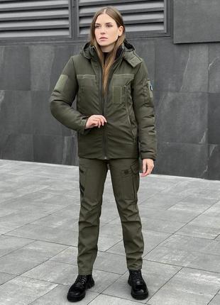 Тактическая зимняя женская куртка хаки pobedov motive8 фото