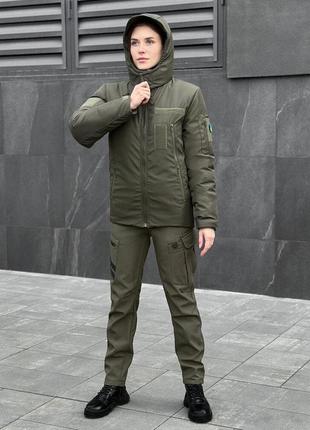 Тактическая зимняя женская куртка хаки pobedov motive7 фото