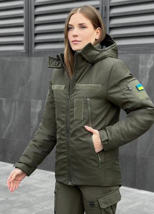 Тактическая зимняя женская куртка хаки pobedov motive3 фото