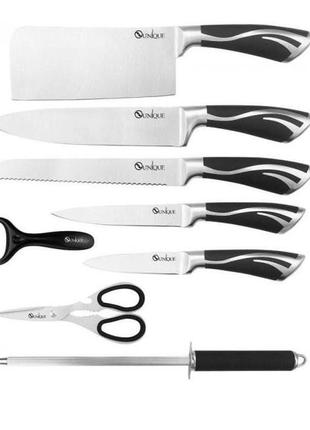 Набір кухонних ножів на підставці unique un-1834 (9 предметів)2 фото