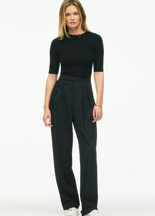 Черные шерстяные брюки zara с защипами высокая посадка