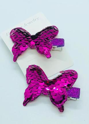 Новорічні заколки для волосся заколки з пайетками  святкові аксессуари для дівчинки метелик заколка