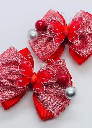 Новорічні заколки для волосся різдвяні прикраси святкові аксессуари для дівчинки заколка метелик