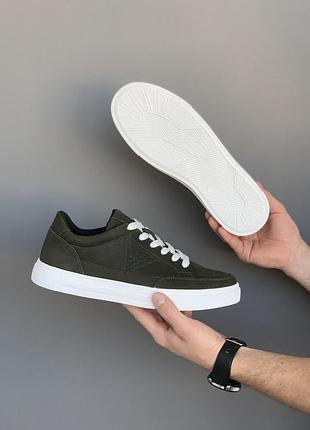 Стильные брендовые качественные кроссовки хаки, кеды масло демисезон,весна-осень,натуральная кожа