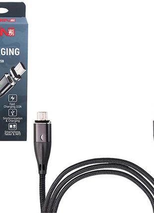 Кабель магнітний voin usb — micro usb 3 а, 1 m, black (швидке заряджання/передавання даних) (vc-6101m bk)