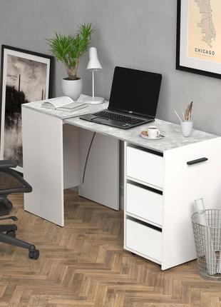 Стол-трансформер hobana белый и бетон с ящиками. столы смарт раскладные. компьютерный письменный для дома