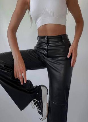 Модные кожаные брюки, женские брюки из экокожи, стильные черные, молочные брюки4 фото
