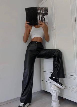 Модные кожаные брюки, женские брюки из экокожи, стильные черные, молочные брюки3 фото