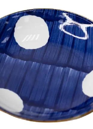 Тарелка керамическая d 20 синяя с декором в кружочек