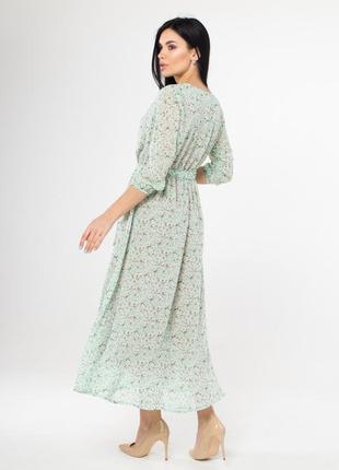 Шифоновое платье с акварельными цветами (мята)2 фото