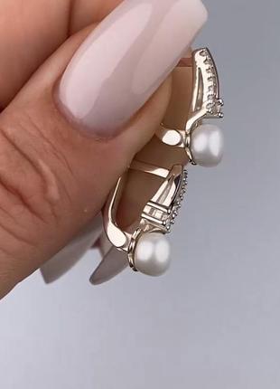Срібні сережки з натур. перлами і золотом3 фото