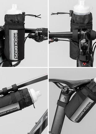 Універсальна велосумка для фляги з термовластивостями та для телефона до 6,5" велкро rockbros 046bk чорний2 фото
