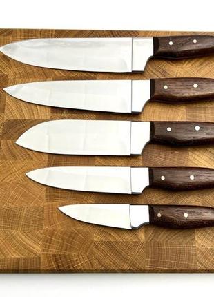 Кухонний набір ножів ручної роботи «преміальний #1» коричнева рукоять, 50х14мф/58 hrc1 фото